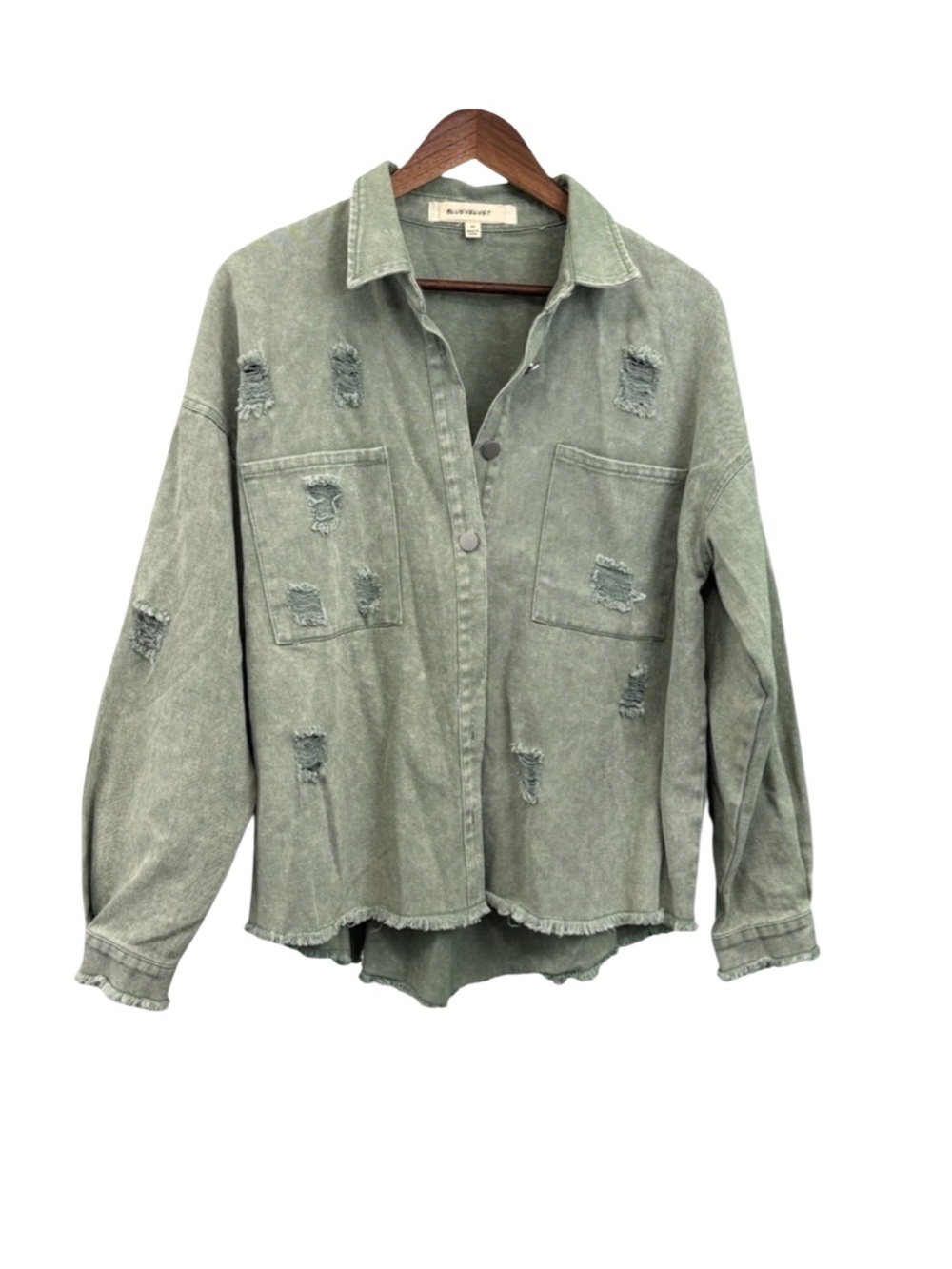 BlueVelvet Green Distressed Button Down Shirt